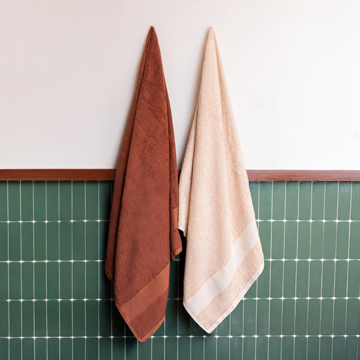 Himeya Bamboo Bath Towel 1000 Gsm | Ultra Absorbent 3x Softer Than Cotton Towels (Leather Brown & Sand Stone) - Pack Of 2