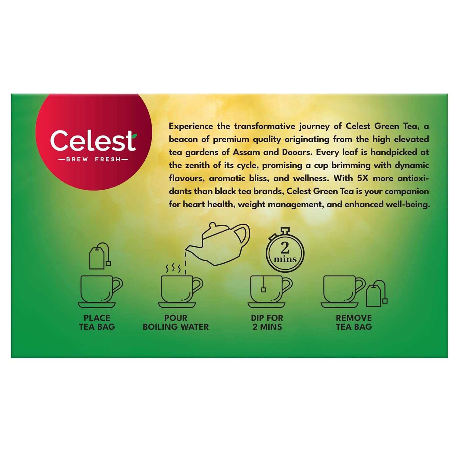 Celest Honey Lemon Green Tea - 100 Enveloped Tea Bags | Helps Boost Metabolism, Zero Calories, Manage Waistline - Green Tea For Weight Loss