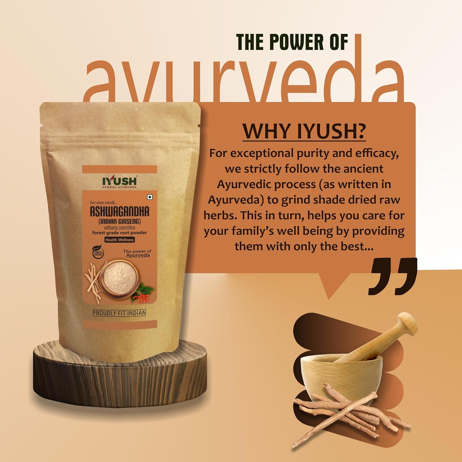 Iyush Herbal Ayurveda Ashwagandha Powder, Help Boost Immunity & Overall Health, 100% Forest Variety Herbs | 400gm 0.8lbs