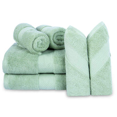 Divine Overseas Luxury Cotton Yarn Soft Extra Absorbent & Durable 2 Bath, 2 Hand & 2 Face Towel Set Gsm 1800 (Sage Green) - Pack Of 6