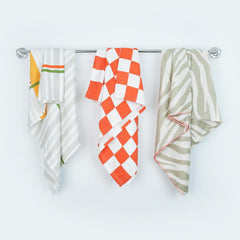 Thirsty Towel Bamboo Bath Towels 720 Gsm | Quick Dry Lightweight High Absorbent Bath Towel Large Size | Pack Of 3 (Just Stripe + Citrus Checkered & Taupe Tiger)