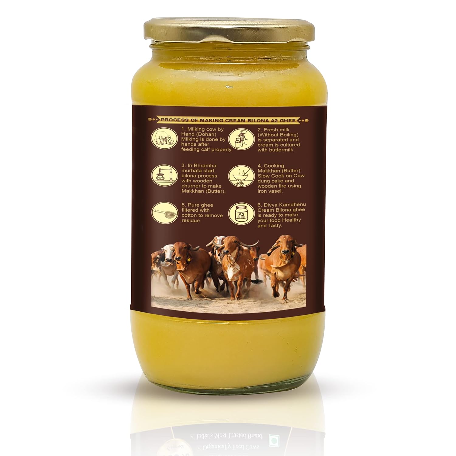 Organic (Cream Bilona) A2 Gir Cow Ghee By Divya Kamdhenu | Healthy & Delicious Nutrients Lab Certified Desi Ghee Good For Muscles | (1 Litr) 33.8 Ounce | Jar Pack