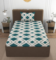 1 Single Bedsheet With 1 Pillow Cover - All Around Elastic Fitted | 100% Premium Fabric Is Lightweight, Soft & Comfortable | Size 36 X 72 X 8 Inches, Cream & Green