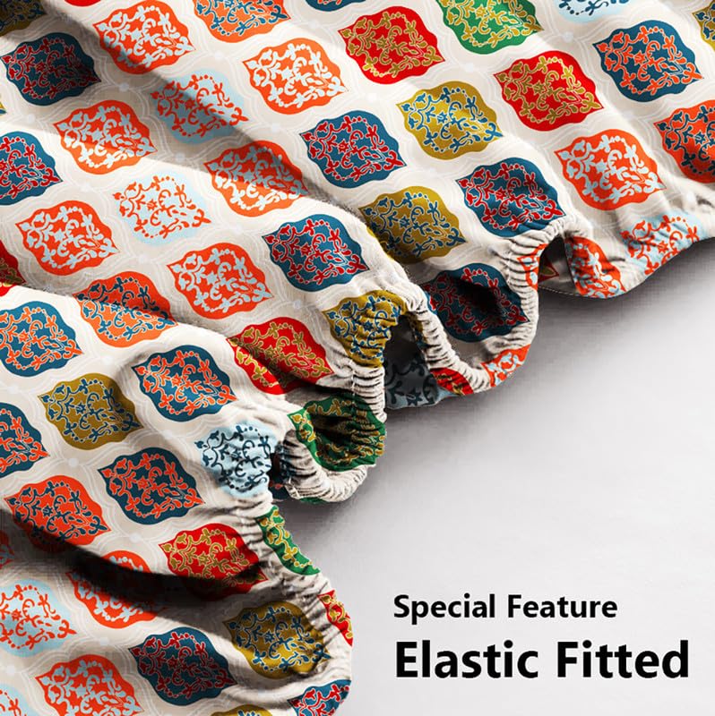 Cotton Elastic Fitted Bedsheets With 2 Pillow Covers Double Bed All Around Elastic | 72 X 78 +10 Inches, Multicolor -Breathable & Skin-Friendly Bedsheet