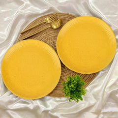 Premium Ribbed Ceramic Dinner Serving Plates Set Of 2 - Yellow, Diameter: 10 Inches | Full Plates - Golden Glow Collection