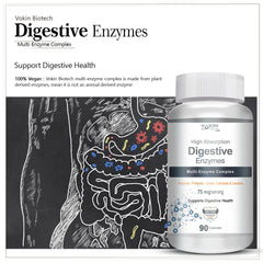 Vokin Biotech Digestive Enzymes Multi - Enzyme Complex, For Digestive Health Support, 75mg | 90 Capsules, 150gm 0.3lbs