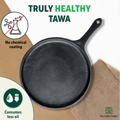 Pre-Seasoned Black Cast Iron Cookware Set + Free Tadka Pan | Tawa 25.7cm + Kadai 25.4, 3.2 Liters + Fry Pan 25cm, 1.6 Liters - Kitchen Cooking Combo Pots & Pans Set Of 4 Pc | Naturally Nonstick