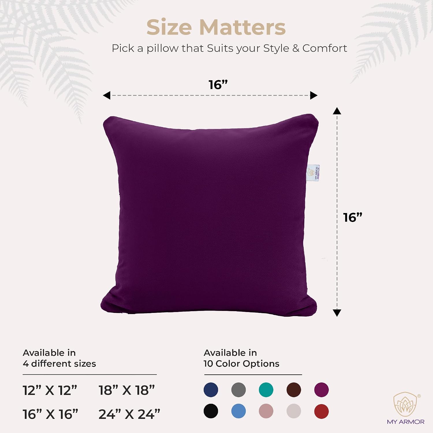 Microfiber Square Soft Pillow Cushion For Sofa & Bed, Purple - 16 X 16 Inch | Fluffy For Comfort & Back Support | Breathable, Washable | Premium Velvet Outer Cover With Zip - Pack Of 5