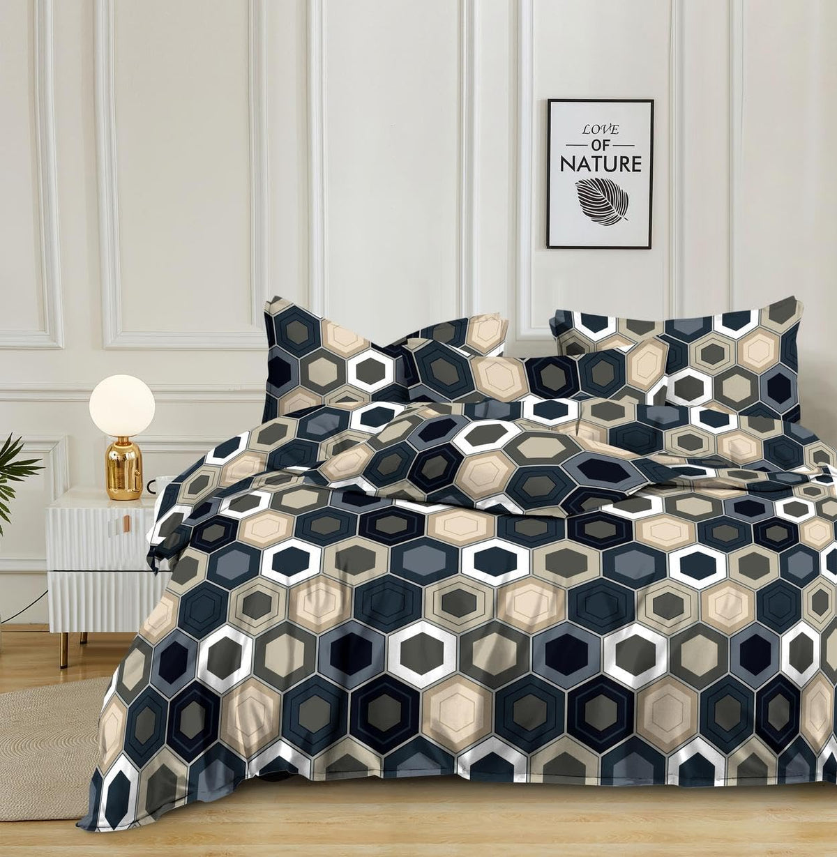 1 Flat Bedsheet For King Size With 2 Pillow Cover + Comforter - 90 X 100 Inch, Black | Super Soft Glace Cotton - 4 Pcs Bedding Set | Perfect Gifts Set Wedding, Anniversary