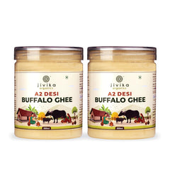 100% Pure A2 Desi Buffalo Ghee By Jivika Naturals | Good Source Of Vitamin A & Healthy Desi Ghee Perfect For Deep Frying | 1 Litre (500ml * 2) | 33.8 Ounce | Jar Pack