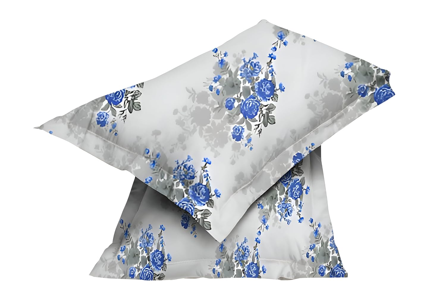 Printed King Size Bedsheet With 2 Matching Pillow Covers - 90 X 90 Inches, Grey & Blue | Durable & Long-Lasting | Naturally Soft, Breathable, & Skin-Friendly