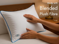 White Pillow With Extra Focus Blue Border & Plush Microfiber Filling Pillow - 41 X 61 Cm | Comfortable & Cozy Sleeper Pillow, For Back, Side & Stomach Sleepers - Pack Of 2