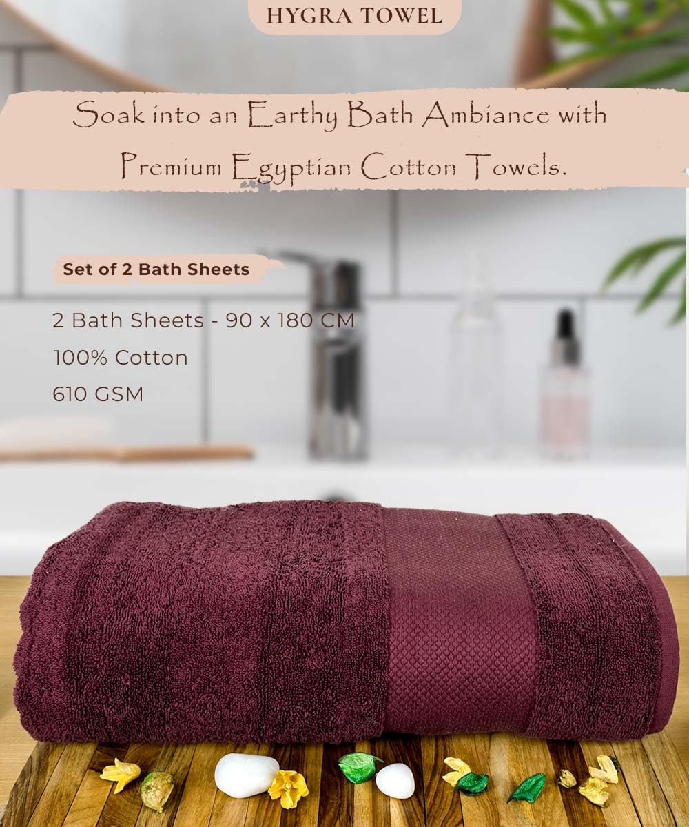 Rangoli Soft Absorbent Durable Towels Earthly Egyption Cotton Plush Oversized Bath Towel 600 Gsm (Maroon)