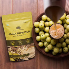 Saptamveda Amla Indian Gooseberry Powder Drinking, Eating, Hair Nourishment, Repair Damage Hair & Skin Care | 150gm 0.3lbs Each Pack Of 2