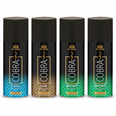 St. john Cobra Sports , Sports ,cool & Live Deodorants Body Spray 600ml 20.2 Fl.oz. Pack Of 4 | For Unisex Perfect For Dailywear Perfume