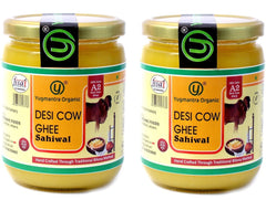 Premium A2 Danedar Desi Sahiwal Cow Ghee By Yugmantra Organic Foods | Rich In Nutrients Healthy & Protein Fiber Desi Ghee Perfect For Weight Management | 1 Liters (500ml * 2) 33.8 Ounce | Jar Pack