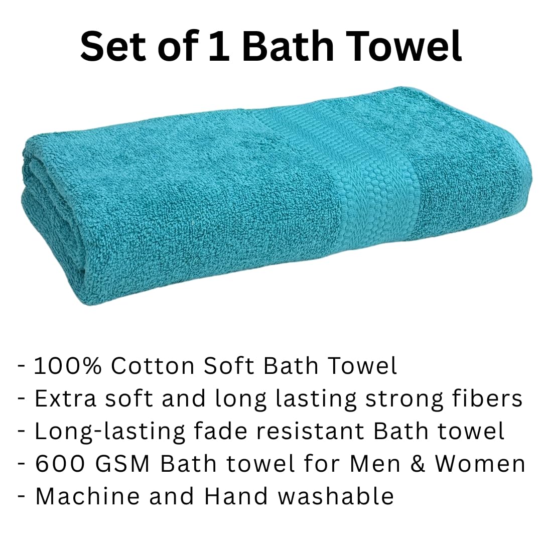 Stamio Cotton Bath Towel 600 Gsm | Two Ply Combed, Extra Soft & Absorbent Large Full Size Towels For Bathing, Home, Sports, Salon, Hotel Use (Turquoise Green)