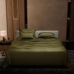 1 Flat Bedsheet King Size With 4 Pillow Cover - 108 X 108 Inches, Olive | Wedding, Bedroom, Date Night Collection | 300 Thread Count