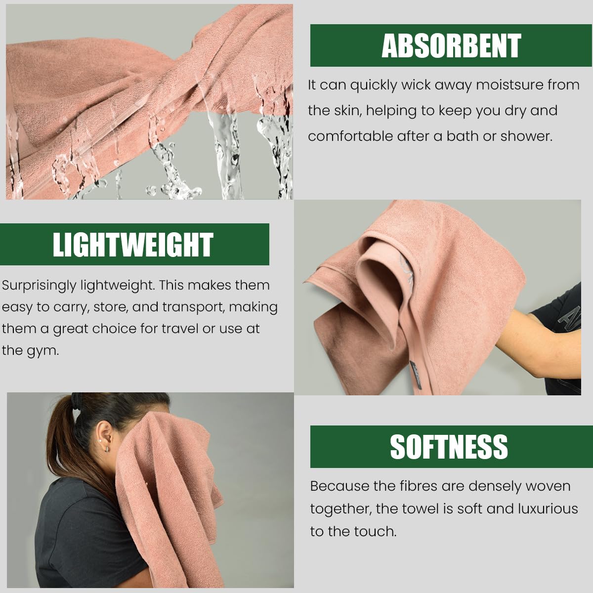 Rangoli 100% Cotton Martin Bath Towels 540 Gsm | Quick Dry, Ultra Soft, Highly Absorbent Printed Bath Towel For Men & Women Luxury & Highly Absorbent Towels - Peach (Set Of 1)