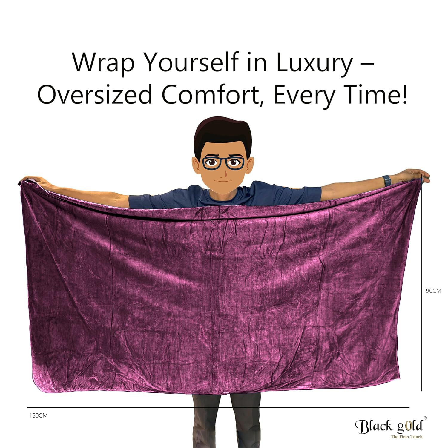 Black Gold The Finer Touch Oversized Microfiber Bath Towel 700 Gsm | Soft Quick-Dry Microfiber Towel For Men & Women | Lightweight, Absorbent & Travel-Friendly (Purple)