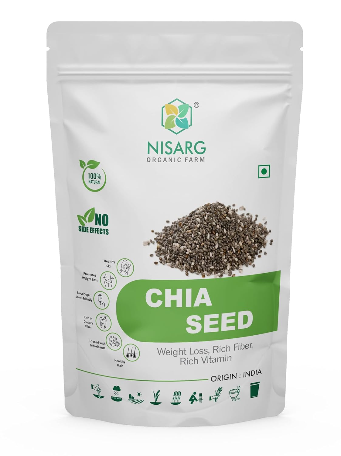 Nisarg Organic Farm Black Chia Seeds Natural & Organic, Diet Food, Unroasted With Omega 3 & Fiber Boosts Immunity For Eating & Weight Loss Management, Healthy Snacks | 1kg 2.2lbs