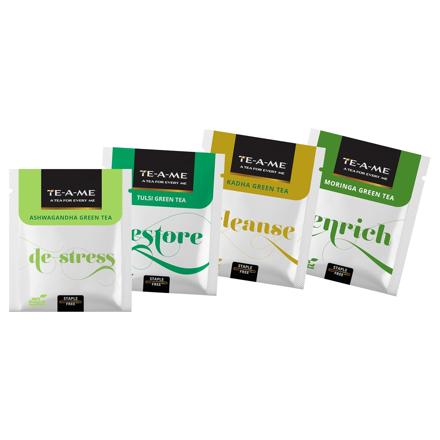TE-A-ME Green Tea Suraksha Pack - 3 Boxes X 40 Tea Bags | Moringa+ Ashwagandha+ Kadha+ Tulsi Green Tea - Detox Green Tea & Slimming