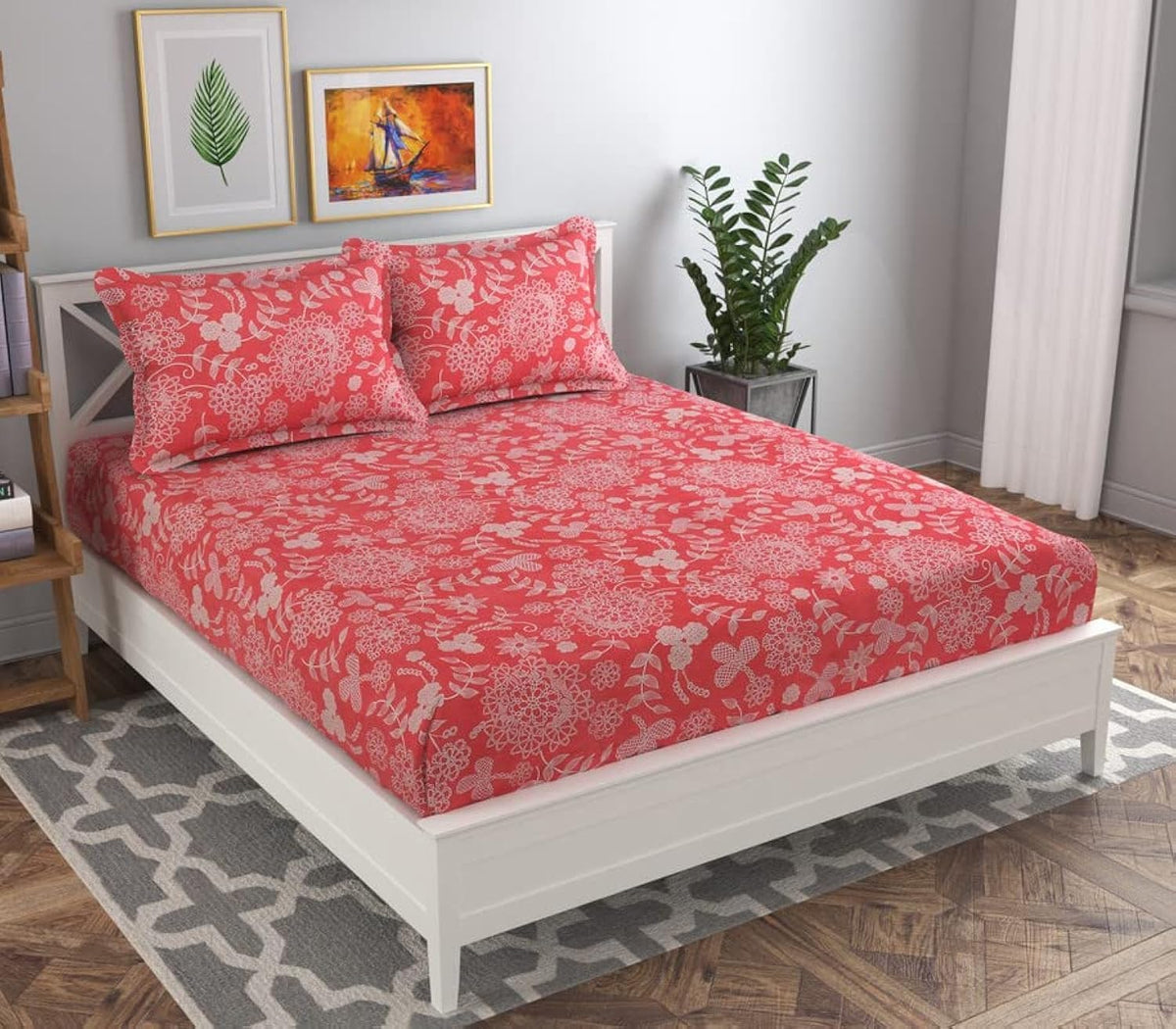 Printed Double Bedsheet King Size Set With 2 Pillow Covers - 90 X 90 Inches, Pink | Lightweight & Breathable, For Bedroom & Gifting Double Bedsheet