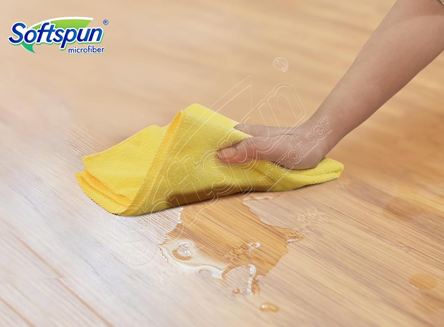 Softspun Microfiber Cleaning Cloths Towel 300 Gsm | Thick Lint & Streak-Free Multipurpose Cloths Automotive Microfibre Towels For Car, Bike Cleaning Polishing Washing Pack Of 5 (Yellow)