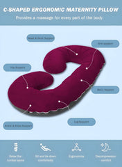 C Shaped Pillow, Pregnancy Pillow For Maternity & Baby Nursing - Wine & Grey | Pregnant Women Stomach, Spine, Neck Support, Velvet Outer Cover With Zip, Full Body Pillow, Adjustable Pillow