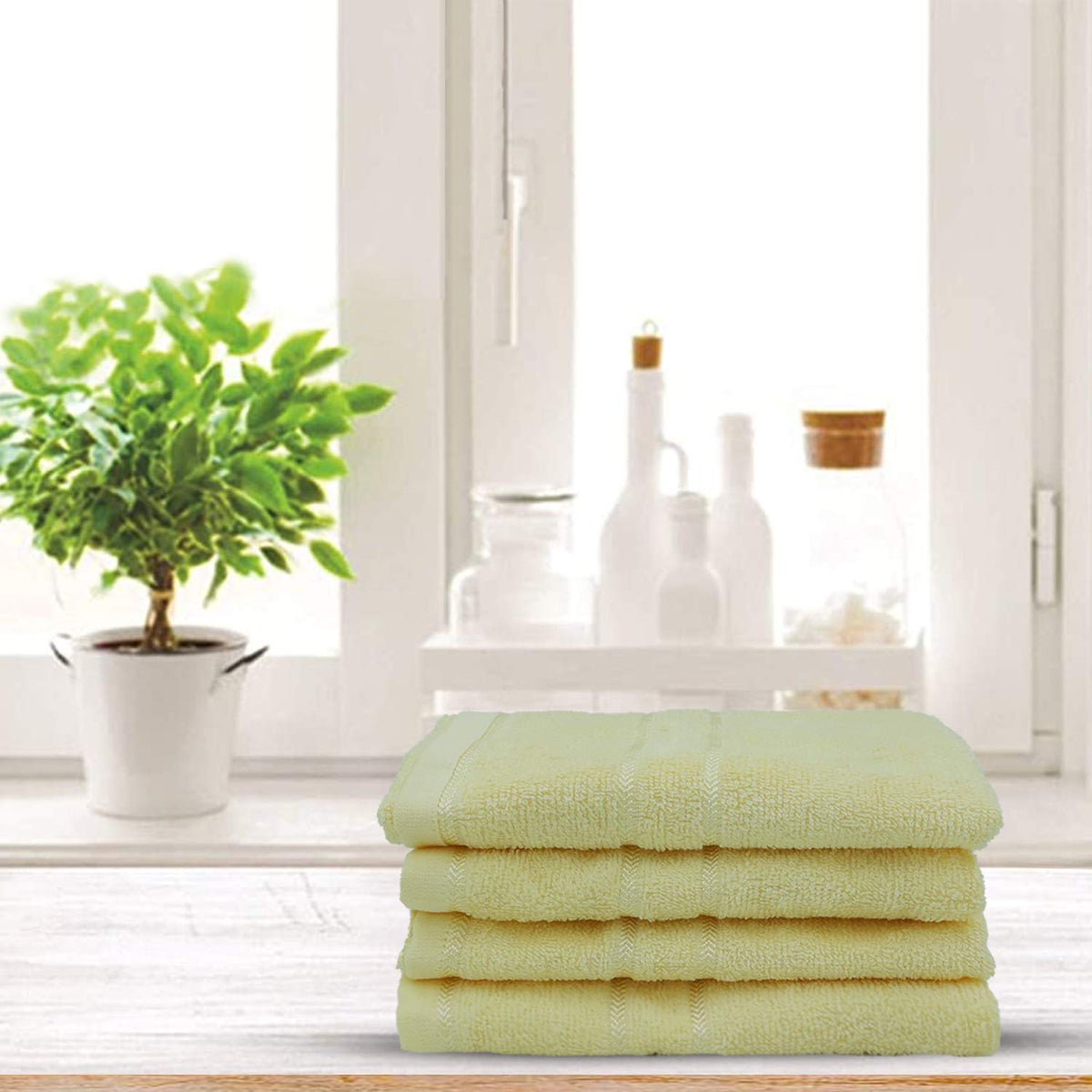 Sassoon Melrose 100% Cotton Hand Towel 800 Gsm | Highly Absorbent, Soft Material Perfect For Daily Use (Lemon) -4 Piece