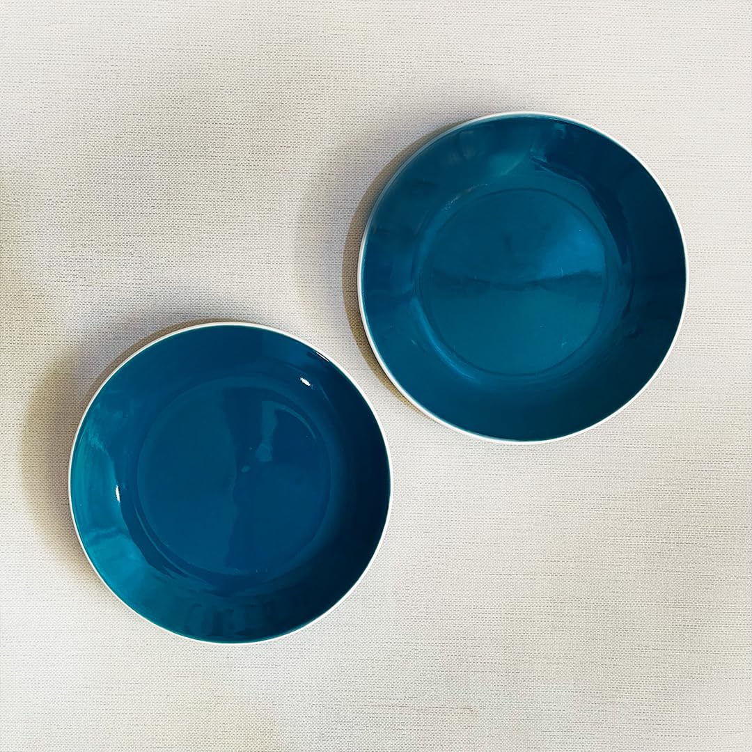 Retro Green Hand Painted Ceramic Quarter Plates Set Of 2 | Small Side Plates For Dinner & Snacks - 7 Inch, 2 Pieces, Microwave Safe