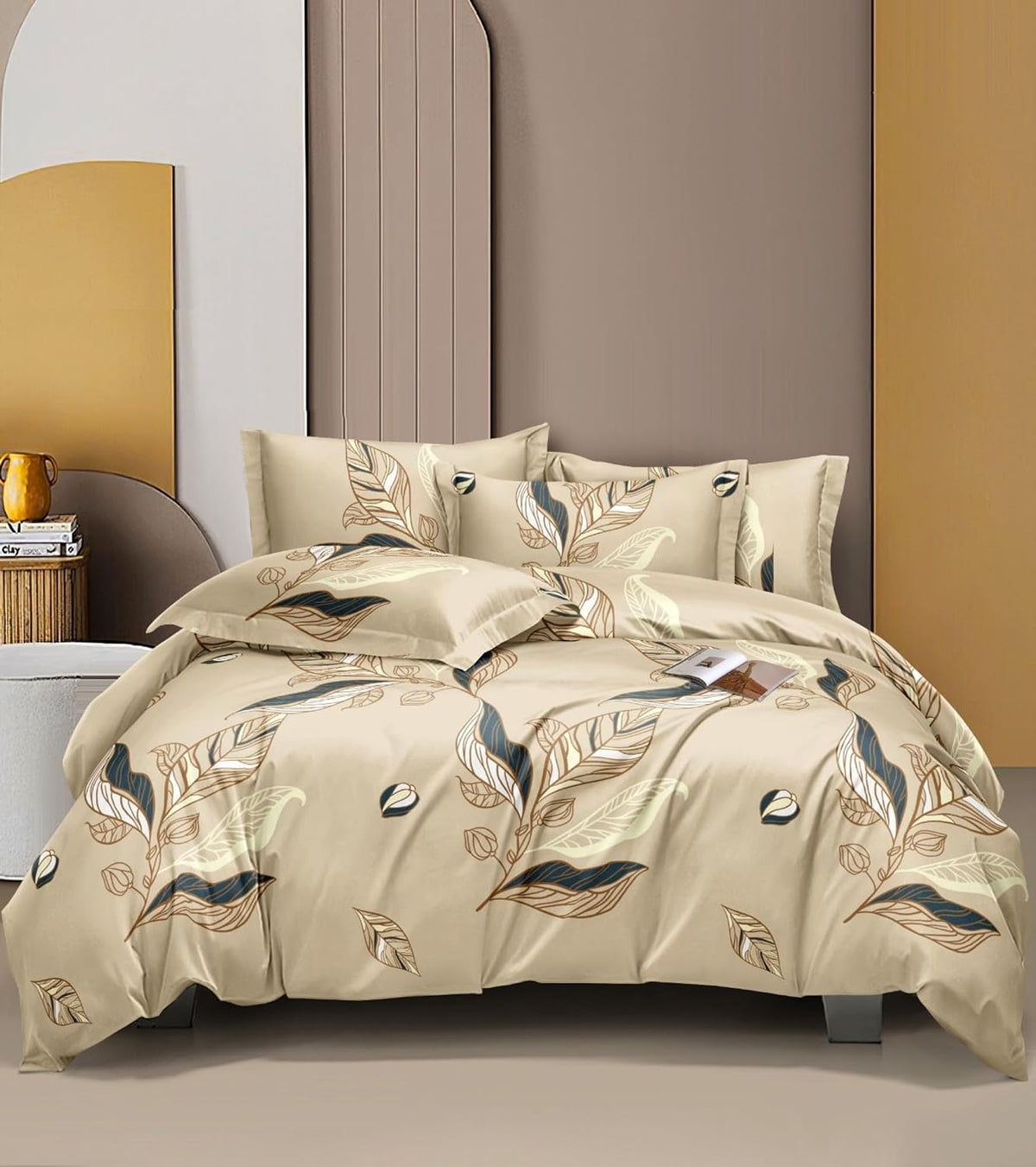 Bedsheet For Queen Size With 2 Pillow Covers - 60 X 78 Inches, Beige | Soft & Skin-Friendly Fabric | All Around Elastic Fitted Bedsheet