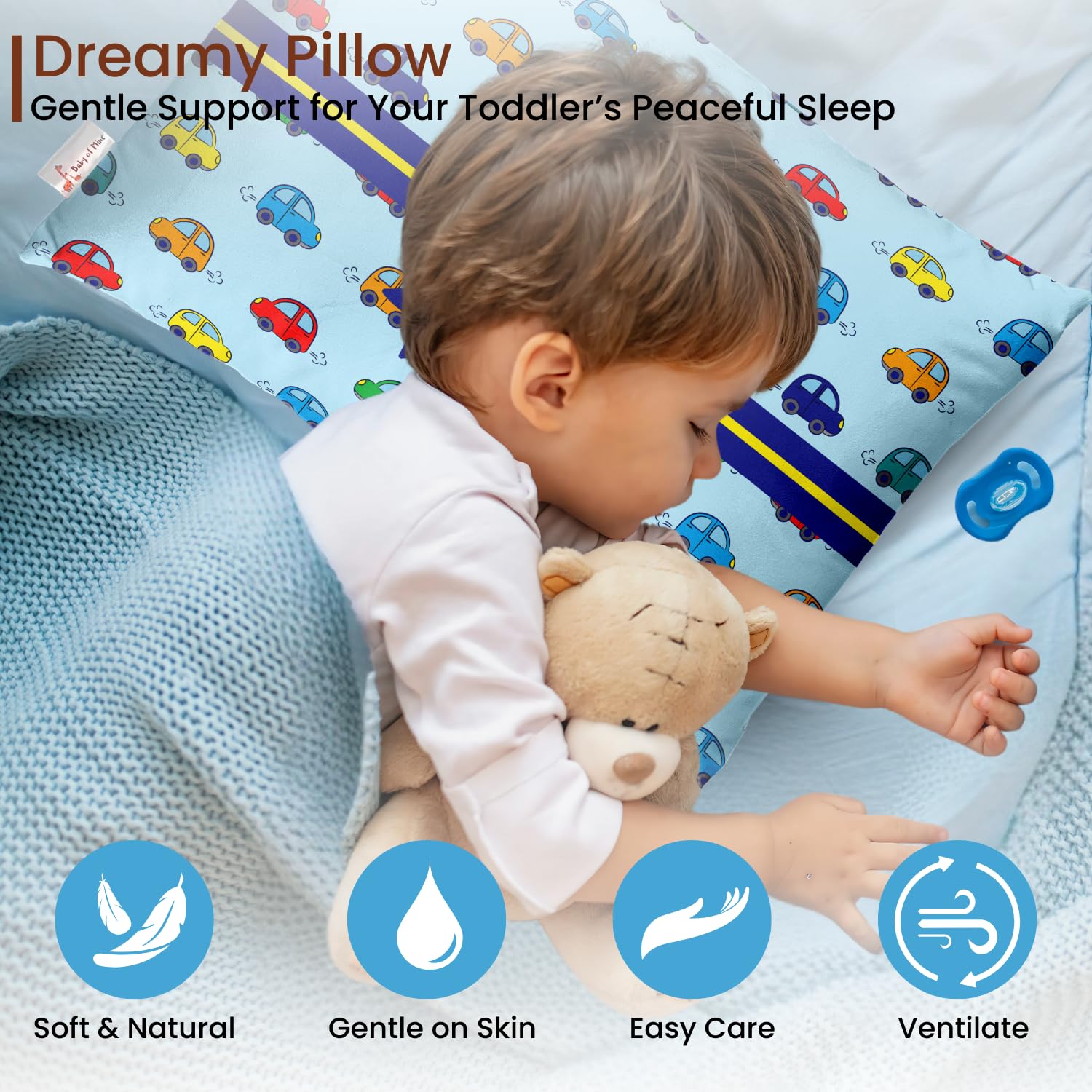 Personalized Pillow For Kids, Super Soft Cotton Kids Cushion, Sky-Blue - 12 X 18 Inches | Custom Name, For 5 Years Old Kids, Adorable Prints | For Head, Neck Support Baby Pillow - Pillow 02