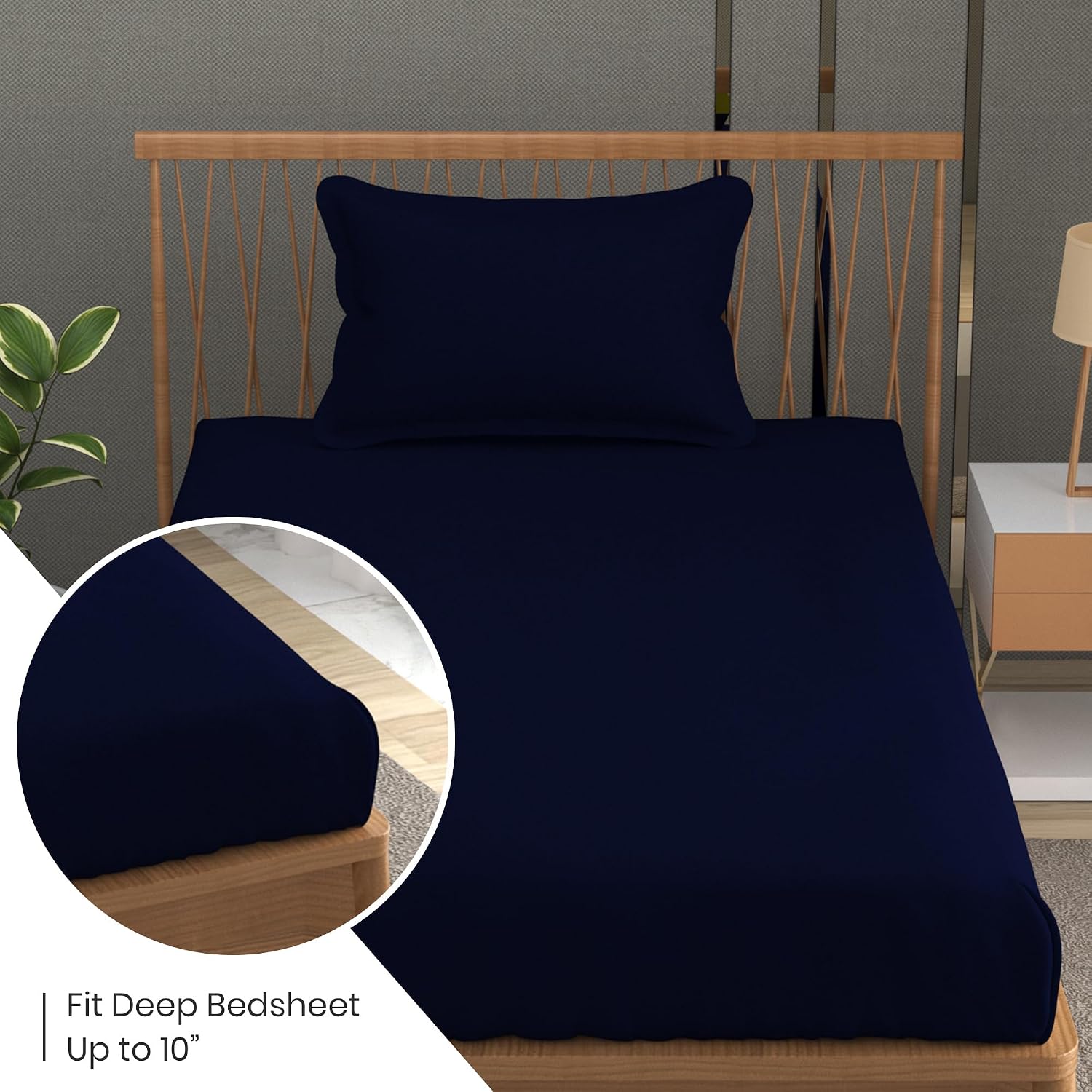 Solid Plain Single Size Bedsheet Set With 1 Pillow Covers | Size - 60 X 90 Inches, Navy Blue | Ideal For All Seasons Due To Its Breathable Nature