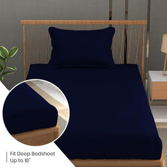 Solid Plain Single Size Bedsheet Set With 1 Pillow Covers | Size - 60 X 90 Inches, Navy Blue | Ideal For All Seasons Due To Its Breathable Nature