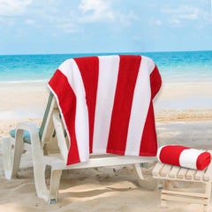 Maxnap Sunstripe Premium Cabana Striped Towel 600 Gsm | 100% Cotton, Soft & Quick-Dry Pool Towels - Set Of 2 (Red)