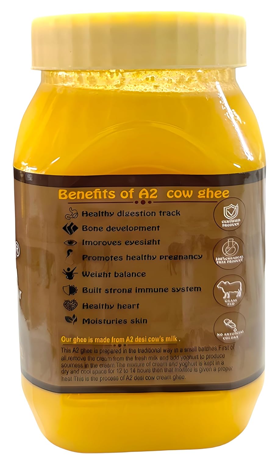 Pure A2 Desi Cow Ghee By Kalapurna Ghee | Delicious & Nutritious Healthy Desi Cow Ghee For Cooking | 5 Litre (1 Litr * 5) 169.0 Ounce | Jar Pack