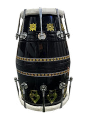 Mango Wooden Professional Glassy Black Dholak With Nut & Bold Fitting | Both Side Wild Gold Skin Made Ring