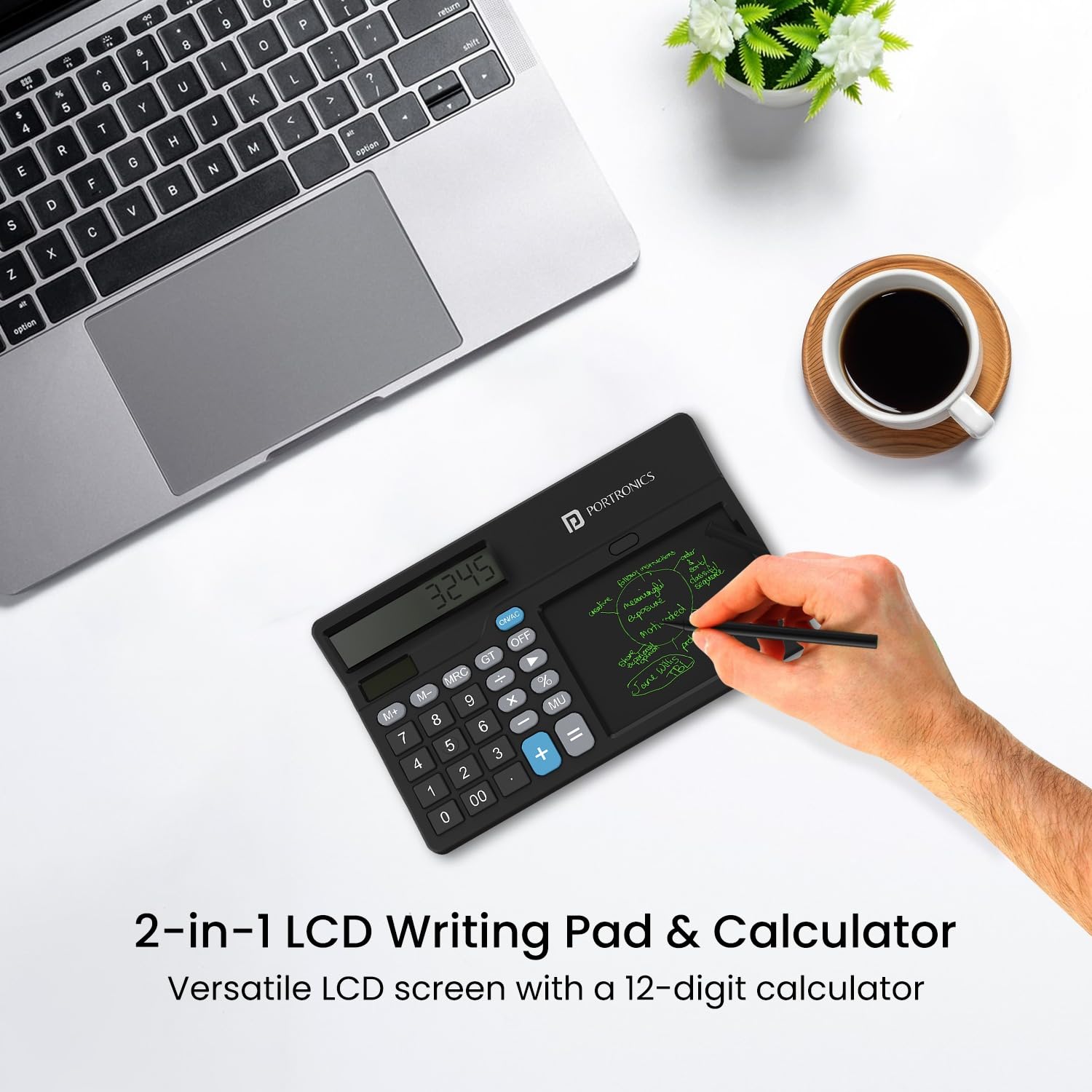Portronics Ruffpad Calc 2 2-in-1 Calculator & LCD Writing Pad With 14.4 Cm Writing Area, Multi Function Digital Calculator Stylus Pen For Students, Birthday Gift, Kids Toys, School, Office(Black)