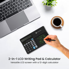 Portronics Ruffpad Calc 2 2-in-1 Calculator & LCD Writing Pad With 14.4 Cm Writing Area, Multi Function Digital Calculator Stylus Pen For Students, Birthday Gift, Kids Toys, School, Office(Black)