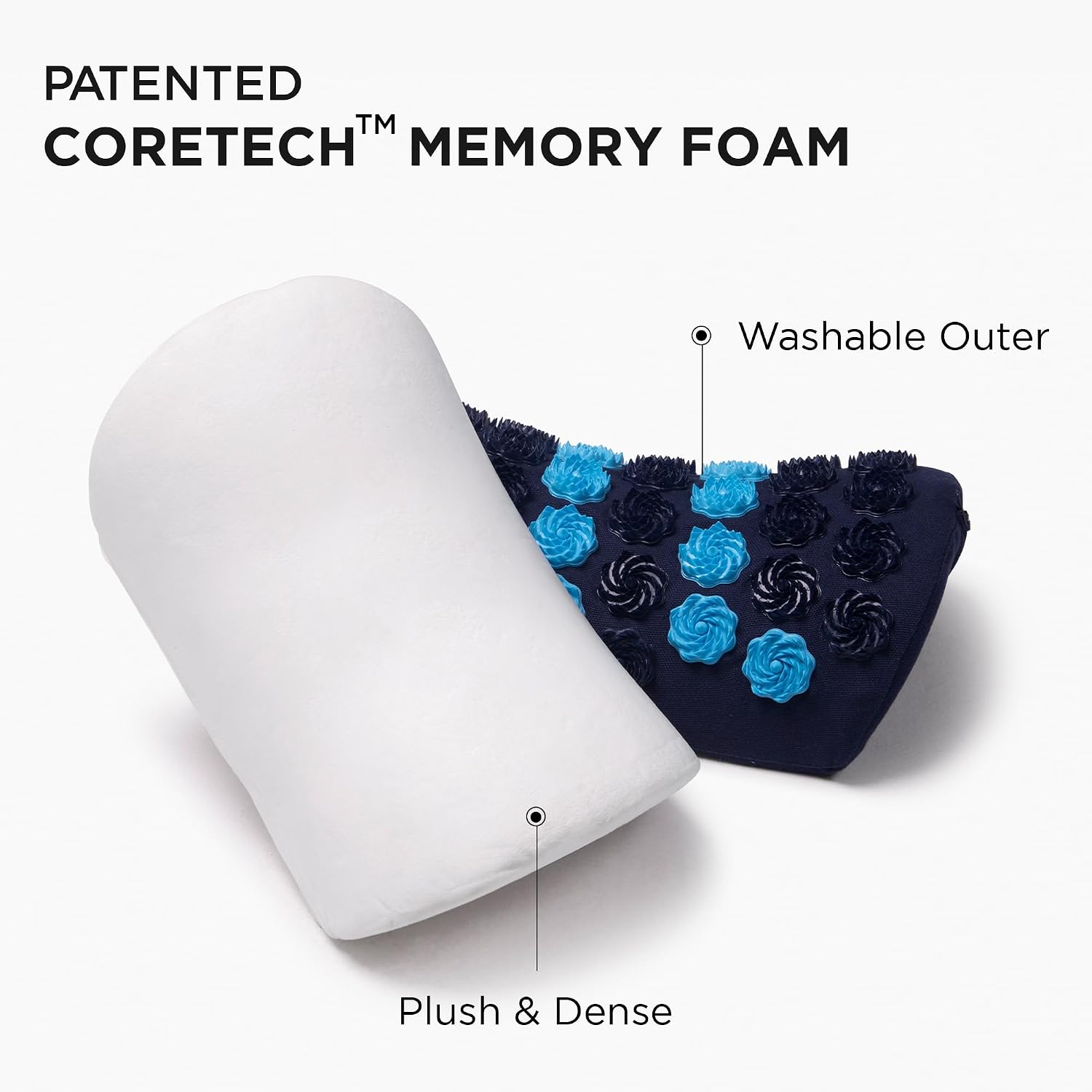 Orthopedic Cervical Pillow For Neck Pain & Shoulder Pain Relief, Midnight Blue | Acupressure Massager Pillow, Reduce Stress & Tension With Neck Pillow | Eco Friendly, Washable Outer Cover