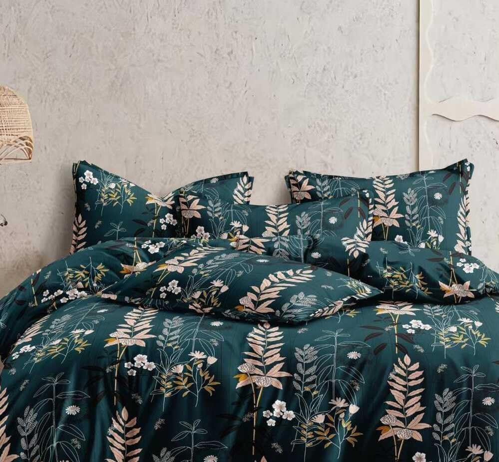 Printed Double Bedsheet For Super King Size With 2 Matching Pillow Covers - 108 X 108 Inches, Dark Green | 300 Thread Count Skin Friendly & Luxuriously Smooth To Touch Bedsheet