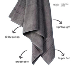 Akiko Home 100% Cotton Essential Series Bath Towel 400 Gsm | Soft, Absorbent, Quick Dry & Durable, Large Size Towel Pack Of 2 (Grey)