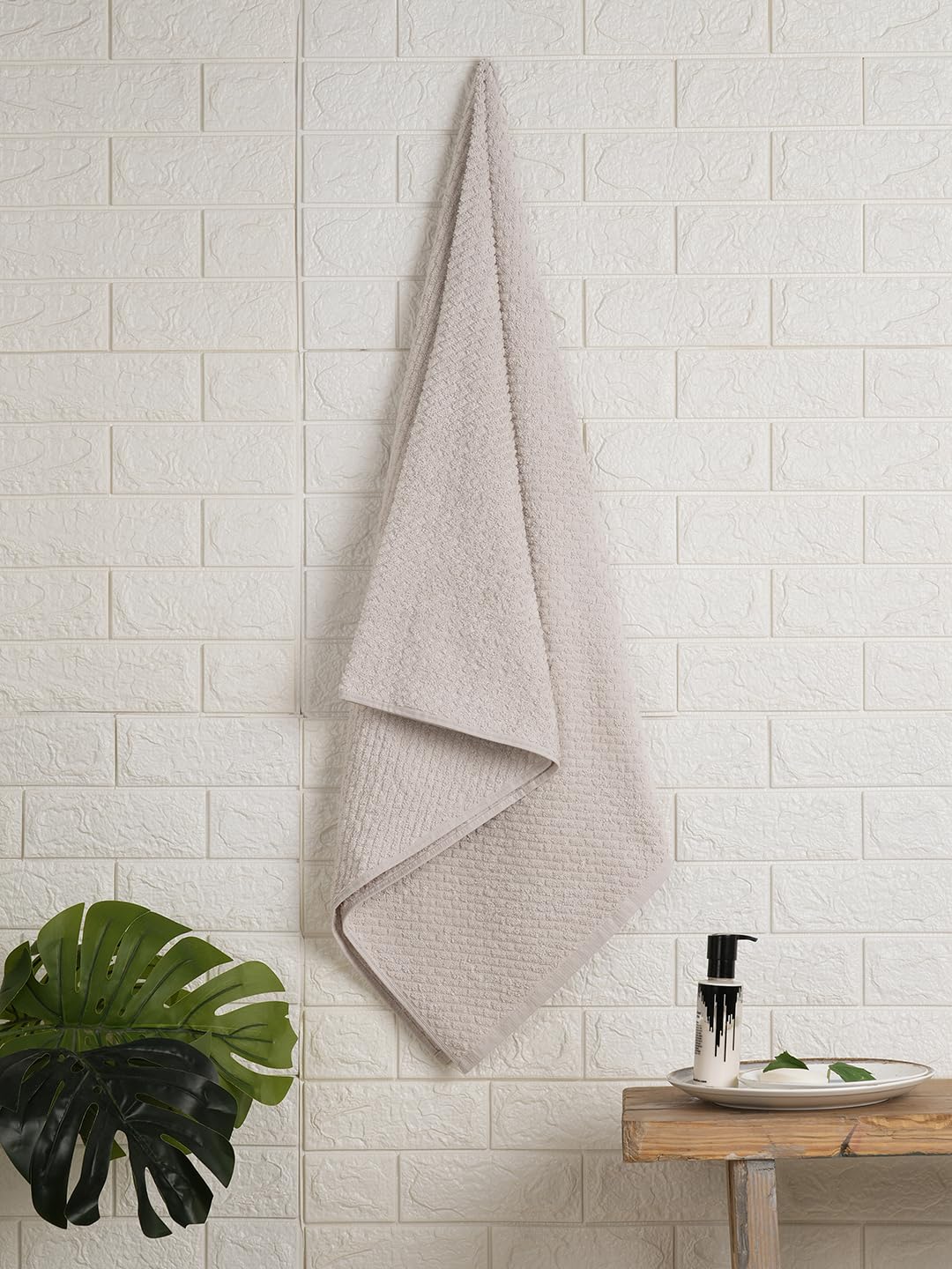 Spaces 100% Cotton Large Bath Towel 400 Gsm | For Men & Women Super Absorbent, Quick Dry, Ultra Soft Dobby Solid Design Towels Large Size (White Sand)