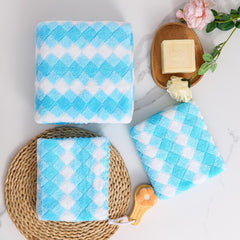 HomeCloud Microfiber Soft & Fuffy Bath & Face Towel 400 Gsm With Hanging Loop | 3x Softer Than Cotton Towels | Highly Absorbent Set Of 2 (Checks Blue)