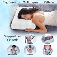 Cooling Memory Foam Pillow For Neck & Shoulder Pain, White, Standard Size | Orthopedic Pillow For Sleeping, Pain Relief & Spinal Alignment | Ergonomic Design, Washable Cover - Pack Of 1