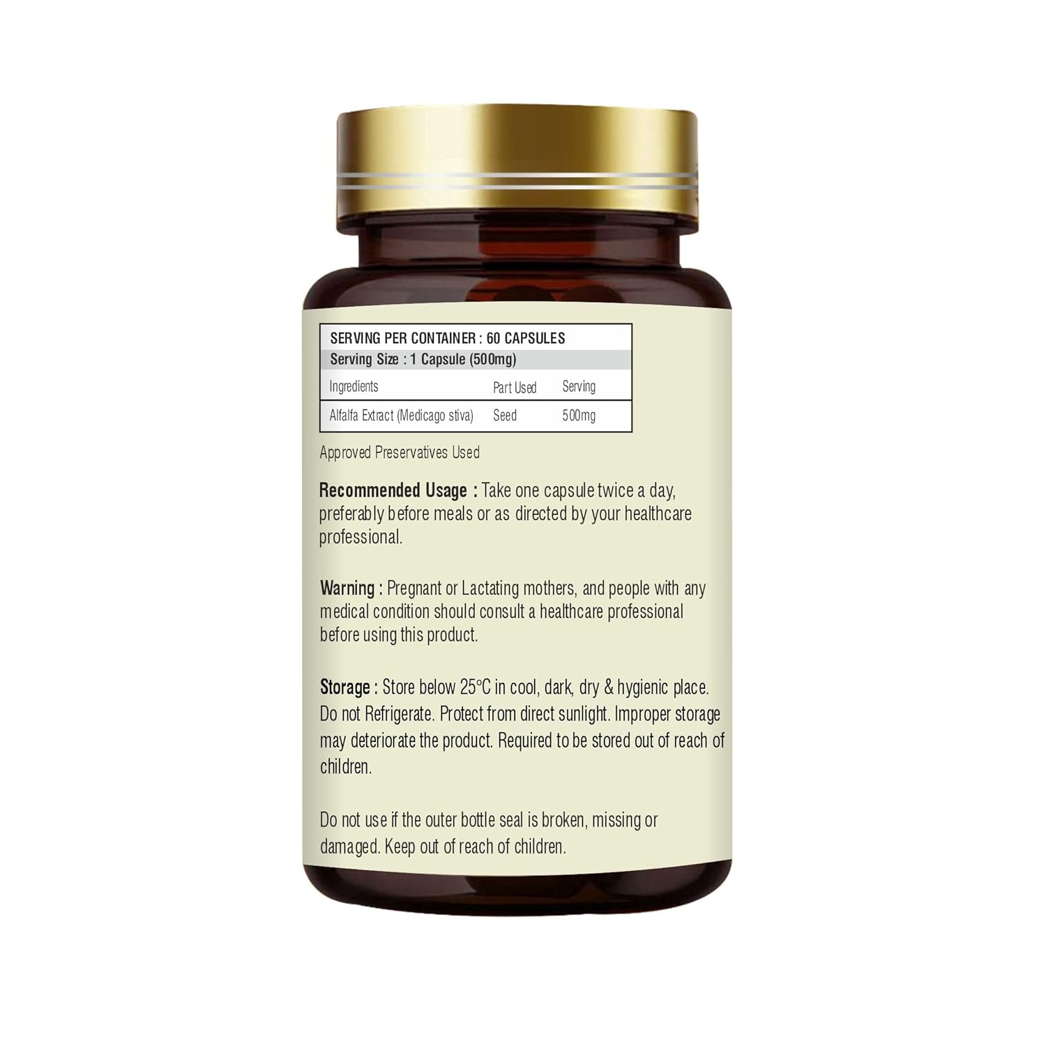 Mokshveda Alfalfa Capsule May Used For Bone & Joint Support Pain Relief, Immunity & Blood Purification | 60 Capsules, 100gm 0.2lbs