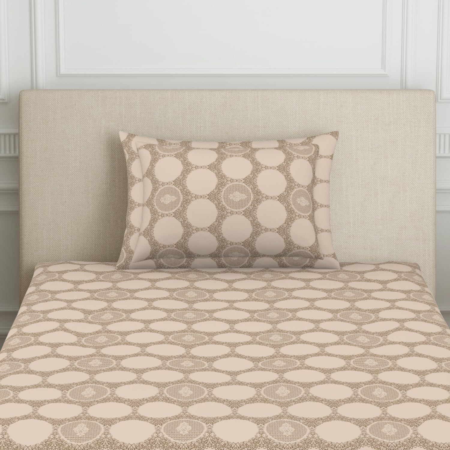Polycotton Bedsheet For Single Bed With 1 Pillow Cover - 60 X 88 Inches, Beige | Skin Safe & Super Soft Small Size Bed Sheet