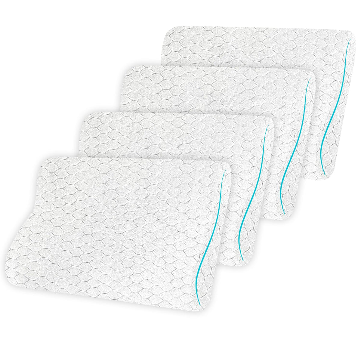 Cooling Foam Cervical Pillow, Memory Foam Pillow For Neck & Shoulder Pain Relief, White | Orthopedic Contour Pillow For Sleeping & Spinal Alignment | Ergonomic Support - Set Of 4
