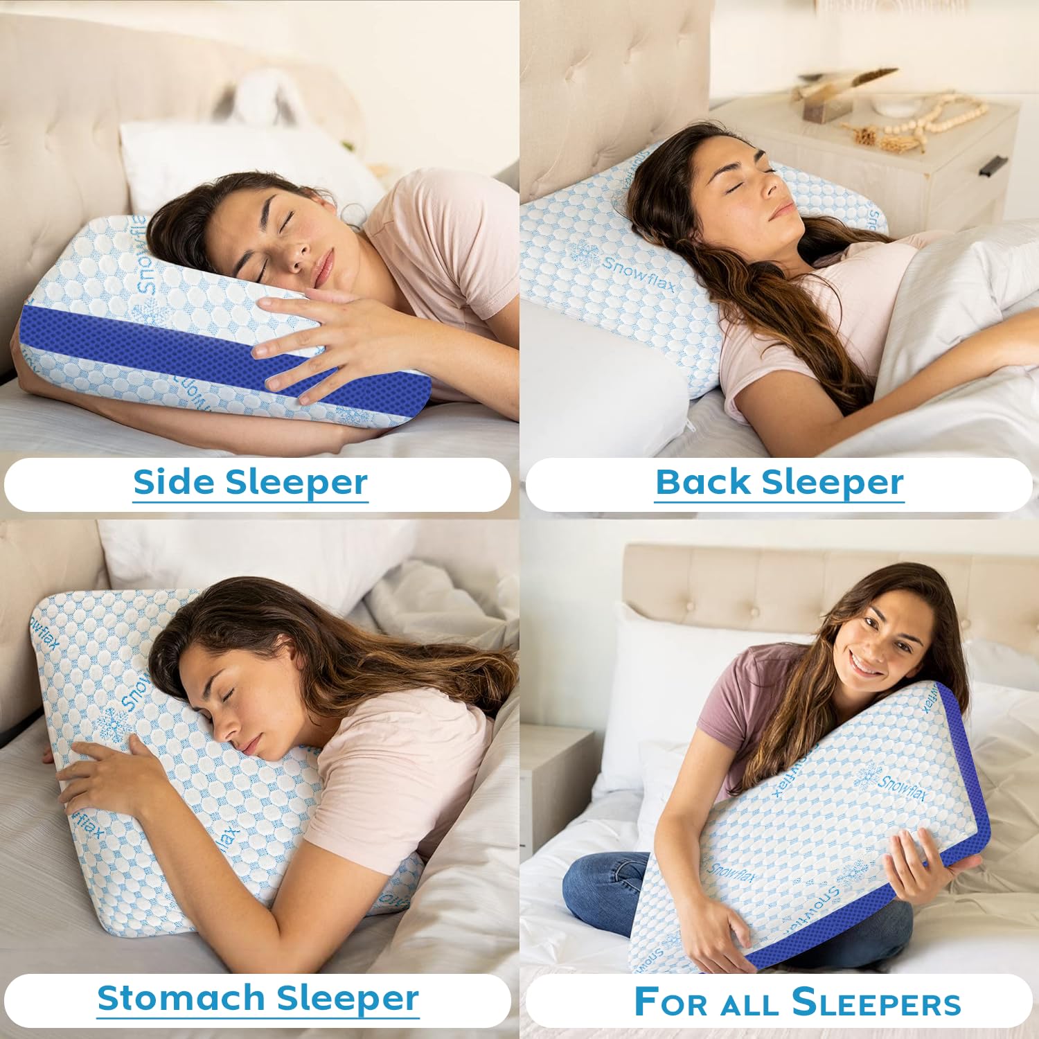 Memory Foam Pillow For Neck & Shoulder Pain Relief, Sky-Blue & White | Cooling Memory Foam Pillow, Orthopedic Pillow For Pain Relief & Spinal Alignment Ergonomic Pillow - Set Of 4